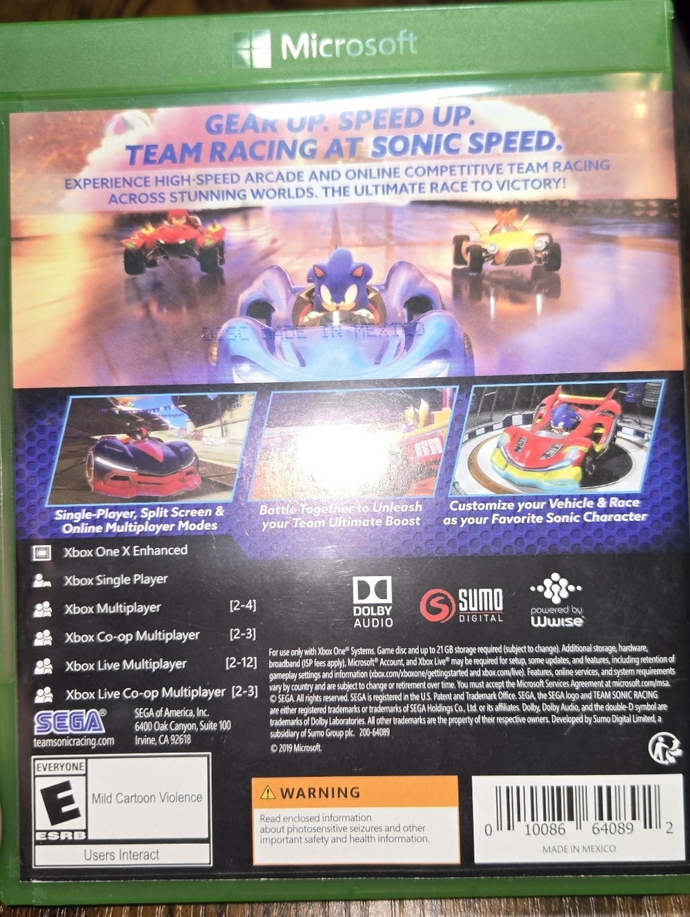 XBox ONE Team Sonic Racing Game Used - Picture 2 of 4